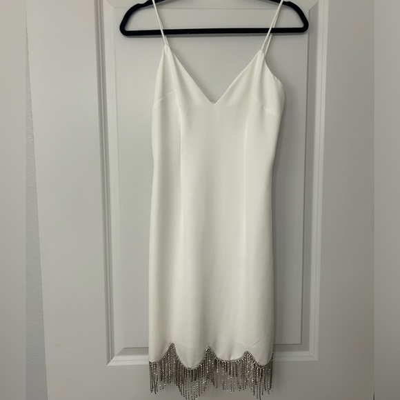 Aidan Mattox V Neck Sleeveless Fringe Trim Ivory Dress Size 2 - Picture 2 of 4